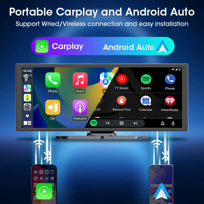 Jansite Lecteur multimédia vidéo universel pour voiture Bluetooth sans fil Carplay Android Auto écran stéréo radio pour YouTube Netflix