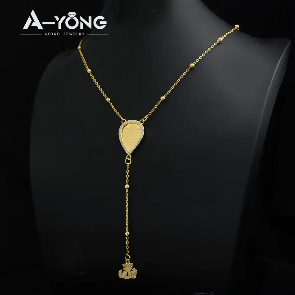 Italian Fashion Zirconia Necklace 21k Gold Plated Arabic Fashion Coins Pendant Chains Dubai Women Vintage Ayatul Kursi Jewelry