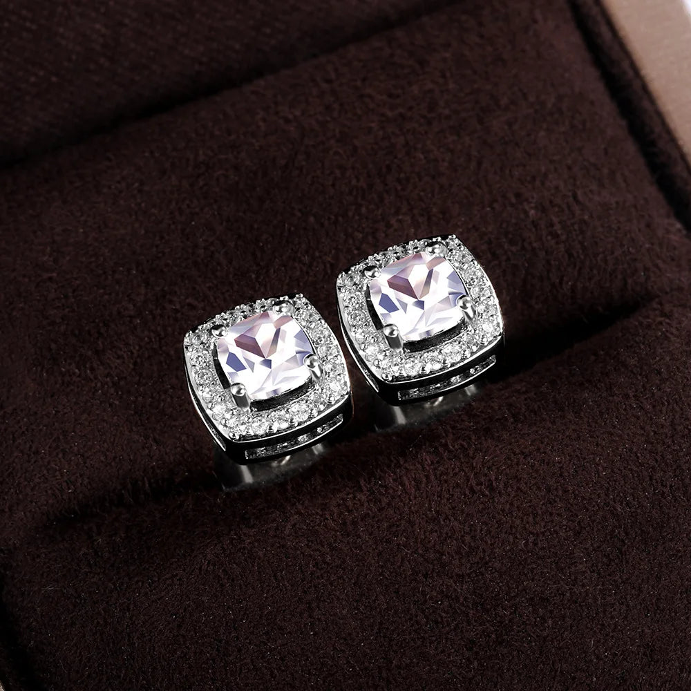 TrendMen Hiphop Rock Square Cubic Copper Zirconia Stud Earrings For Men Boy Silver Color Metal Crystal Earring Party Ear Jewelry