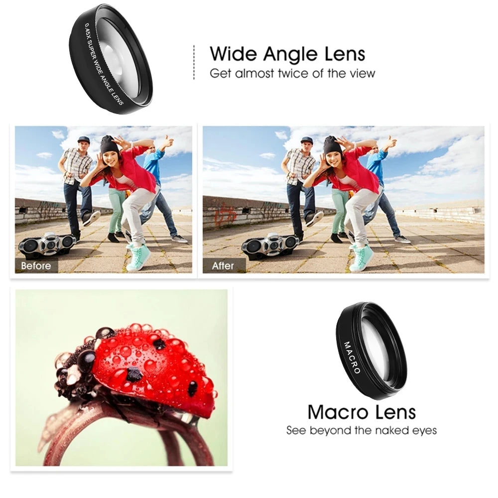 Universal Clip 2-in-1 Lens 37mm Professional 0.45X Super Wide-Angle & Macro HD for iPhone & Android Mobile Phones