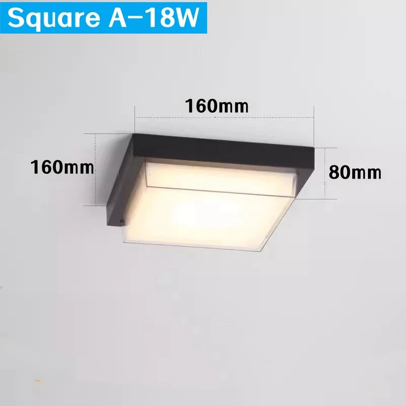 Square Outdoor LED Ceiling Lamp Surface Mounted Waterproof Sconces Bathroom Porch Garden Exterior Wall Lighting Fixture 110/220V