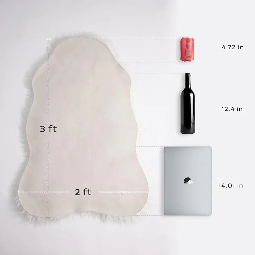 White Small Sheepskin Rug, Ultra Soft 2x3 ft Mat, Washable Shag, Ideal for Nursery, Throw or Bed, Living Room, Kids Room