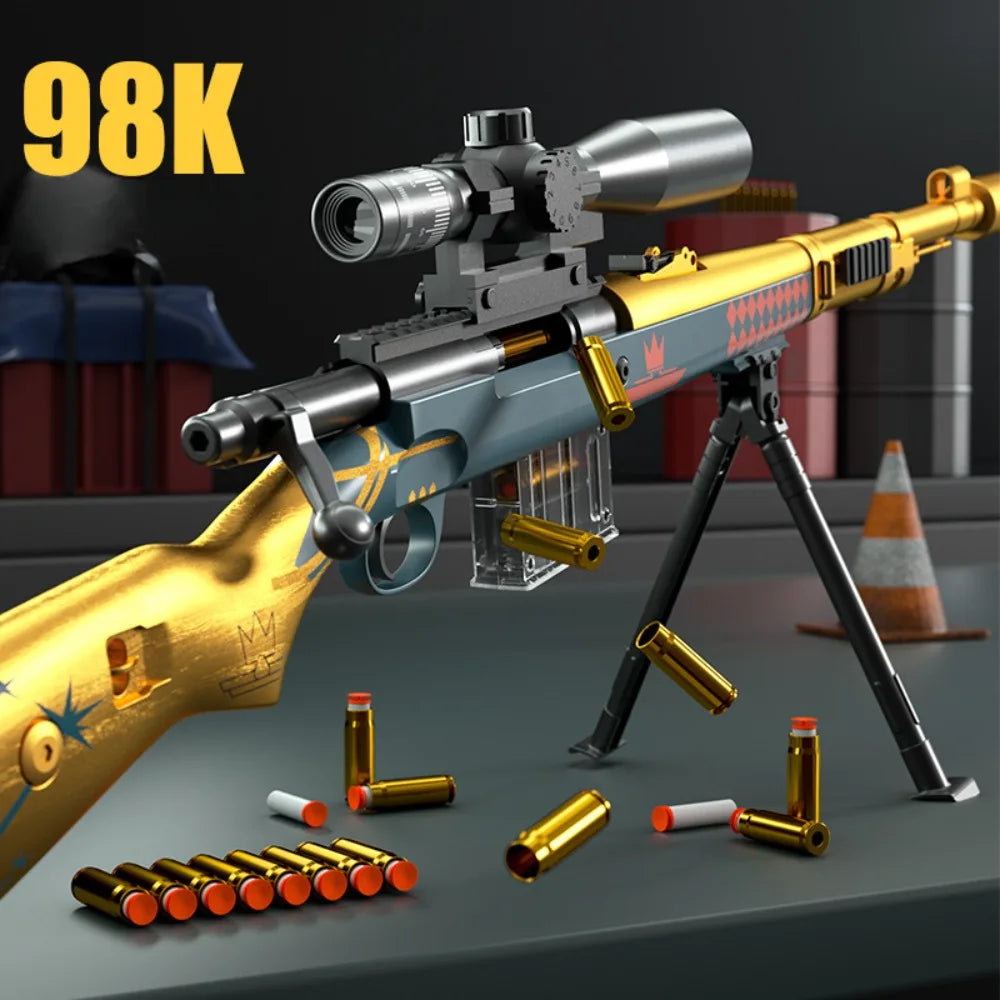98K Upper Pressure Shell Ejection Soft Bullet Gun Can Fire Sniper Rifle Outdoor Battle Model Toy Manually Loaded Christmas Gift