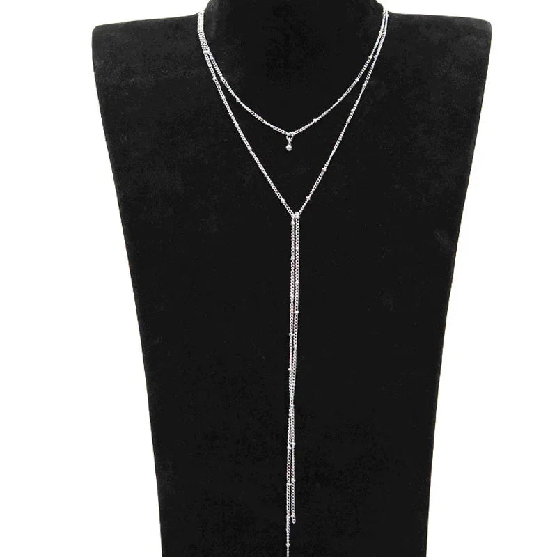 2024 Simple Gold Silver Color Chain Choker Necklace Long Beads Tassel Chocker Necklaces For Women Collar Collier Ras Du Cou