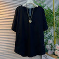 V Neck Pockets Patchwork Lazy Tops Short Sleeve Loose Solid Simplicity Casual T Shirts Summer New Fashion Trend Women Clothing