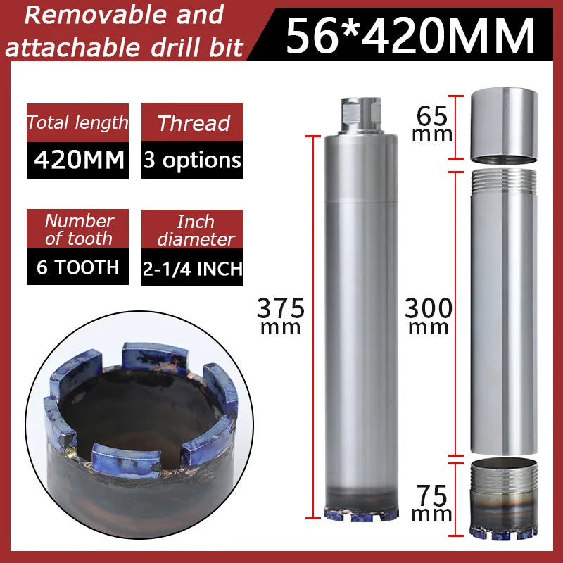 LAANCI Thread M22 1 1/4UNC Diamond Core Extended drill bit for Reinforced Concrete 25-400mm Total Length 420mm Punching Holes