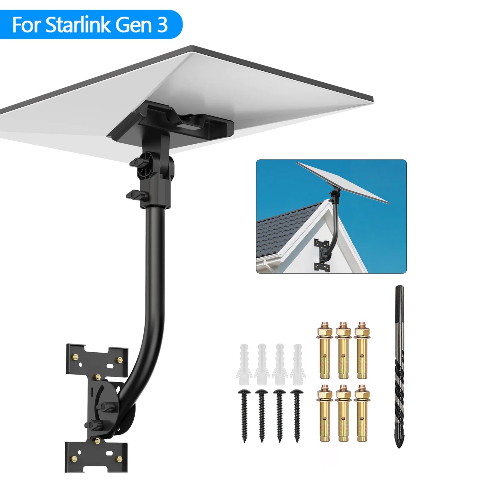 HUADAI Design Gen 3 Mount for Starlink, Adjustable Wall /Roof Mounting Kit【Include Aluminum Gen 3 Pipe Adapter】