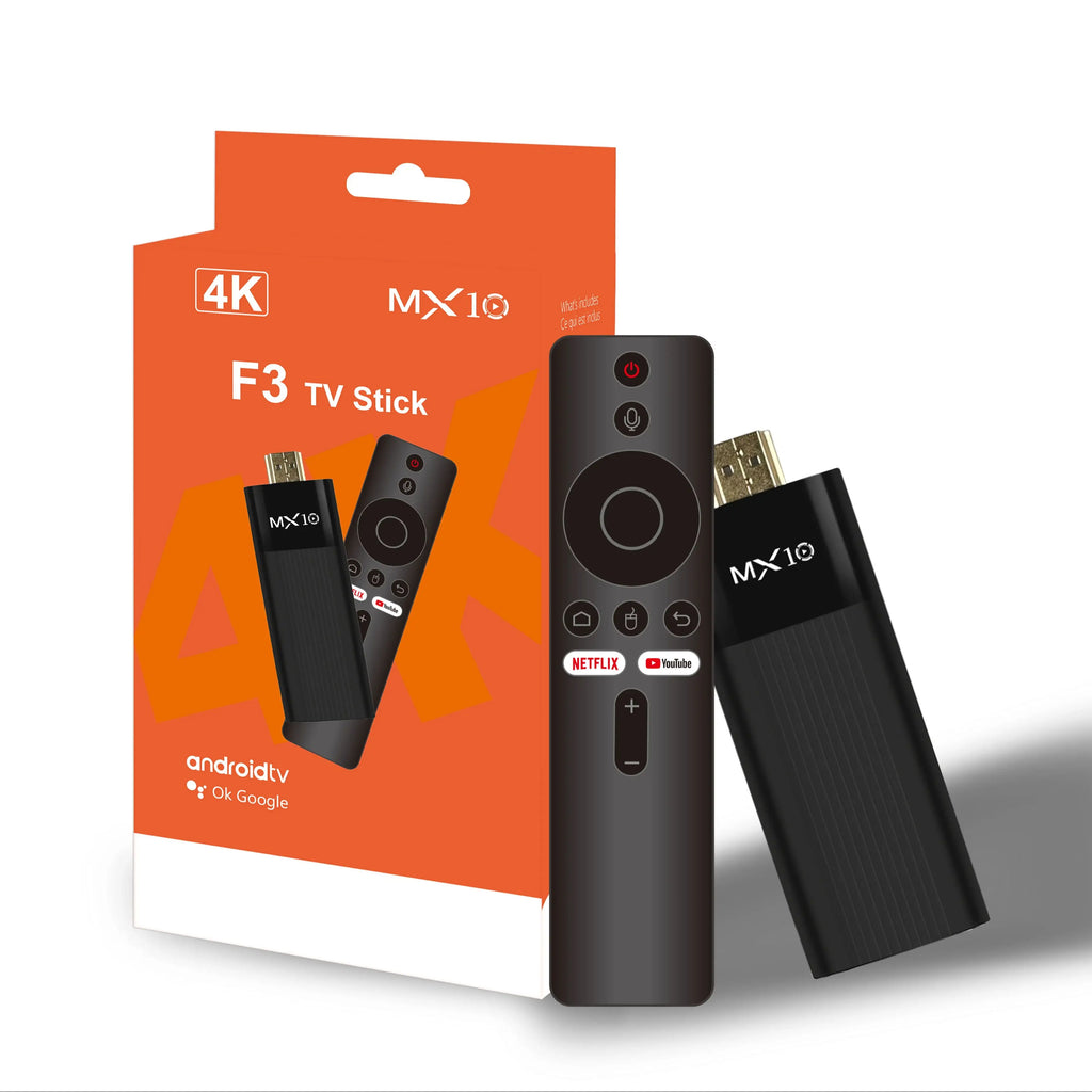 Clé TV Android Ultra HD 4K MX10-F3 Stick Mini Clé TV H313 Quad Core Supporte le double Wifi 2.4/5G 2Go RAM 16Go ROM