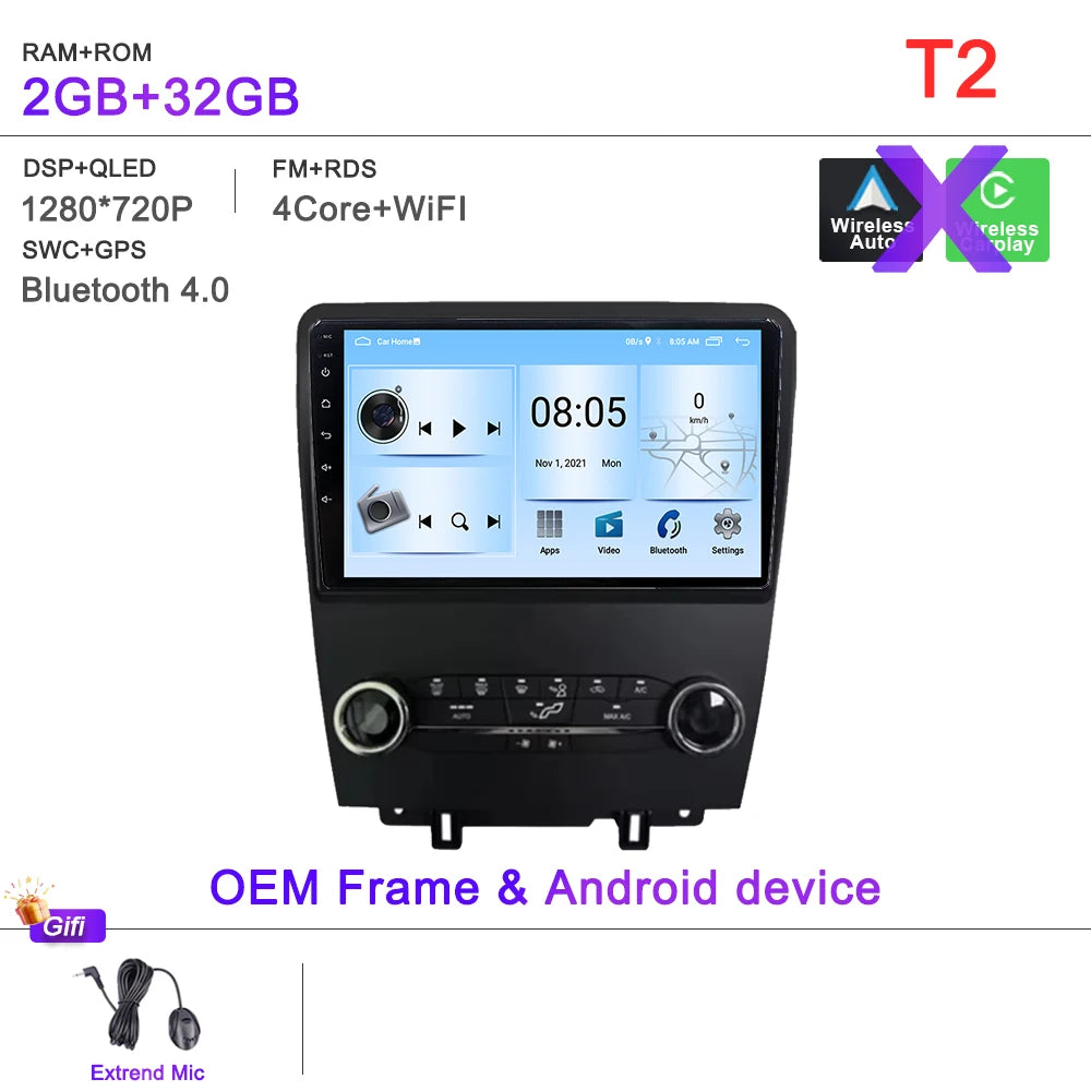 Android 16 Voiture Pour Ford Mustang 2010-2014 Lecteur Multimédia Stéréo Autoradio GPS WIFI Carplay Écran Tactile Unité Principale