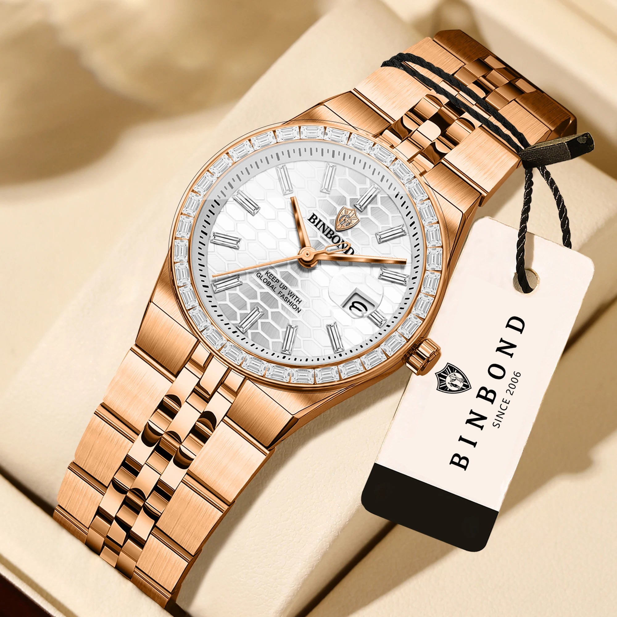 BINBOND Waterproof Sturdy Auto Date Women's Watches Fashion Reloj Ladies Casual Accurate Quartz Wristwatches For Women Luxury