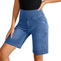 Women's Fit Stretch Jeans Shorts With Pockets Comfortable Casual High Waist Jeans Trousers Half Length For Daily Wear