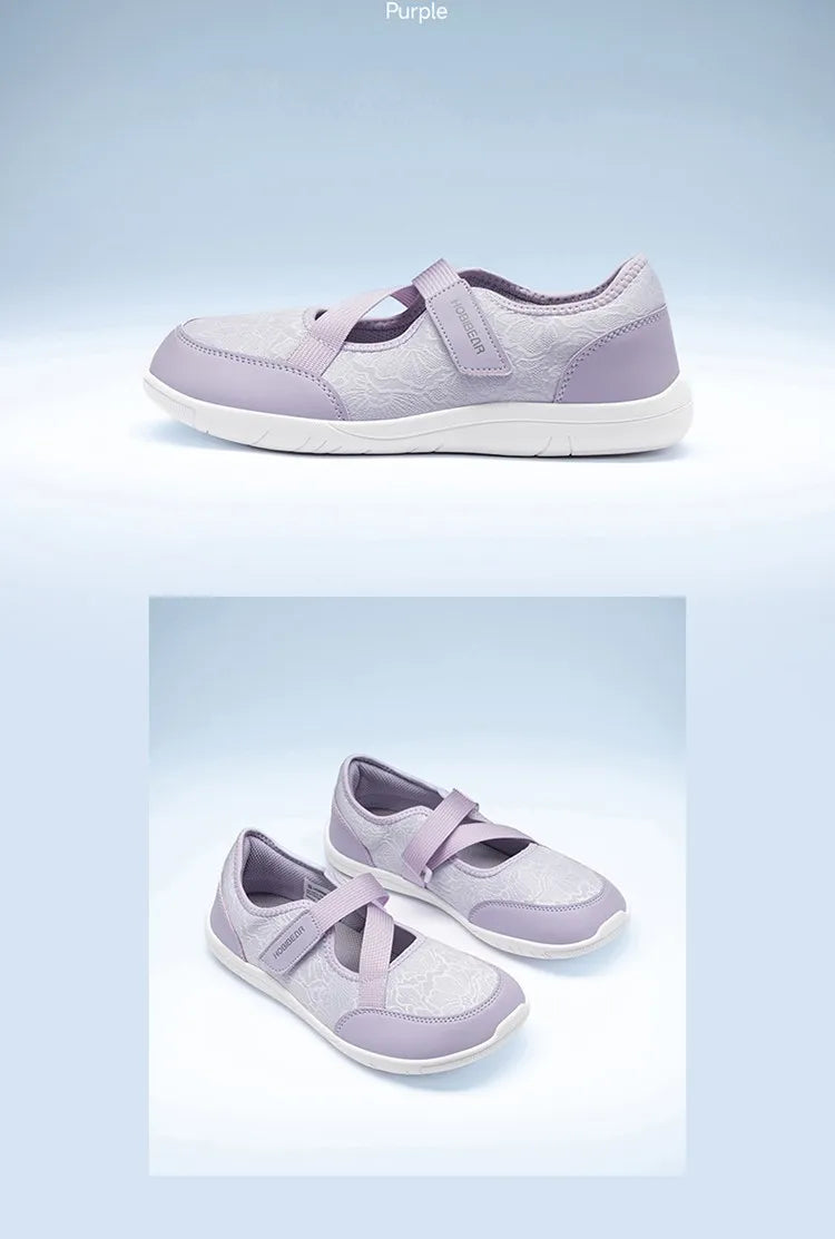 HOBIBEAR Wide Width Mary Jane Flats Women Barefoot Ballet Shoes Adjustable Hook Loop Lightweight Zero Drop Shoes