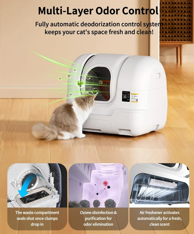 Smart clean cat litter box with automatic feeding, packaging, sealing and automatic bag changing functions