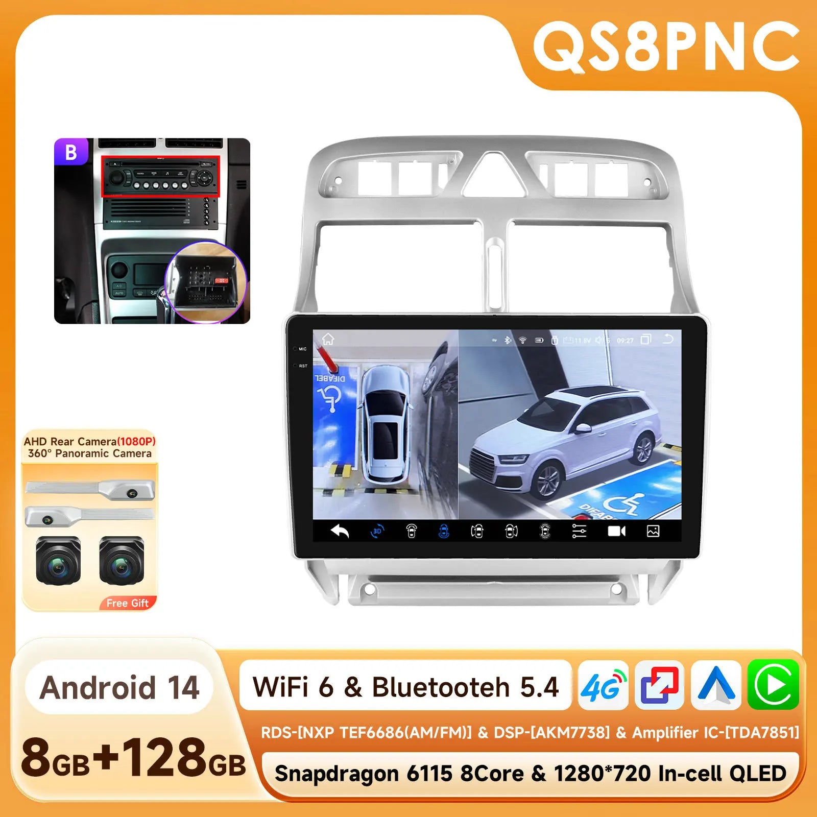 Hizpo 2Din 9inch CarPlay Android Auto Car Radio for Peugeot 307 307CC 307SW 2002 - 2013 Multimedia Navigation GPS RDS DSP 4G BT