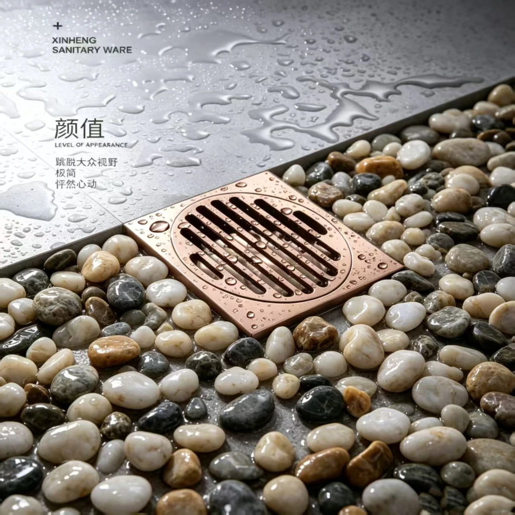 Rose gold copper invisible multi-color floor drain brass anti odor inlaid brick bathroom shower long concealed anti odor device