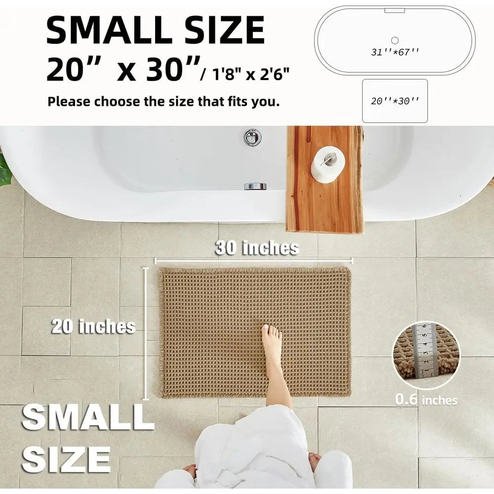 Non-Slip Boho Style Absorbent Quick-Dry Bathroom Rug, 30x20 Inches, Khaki