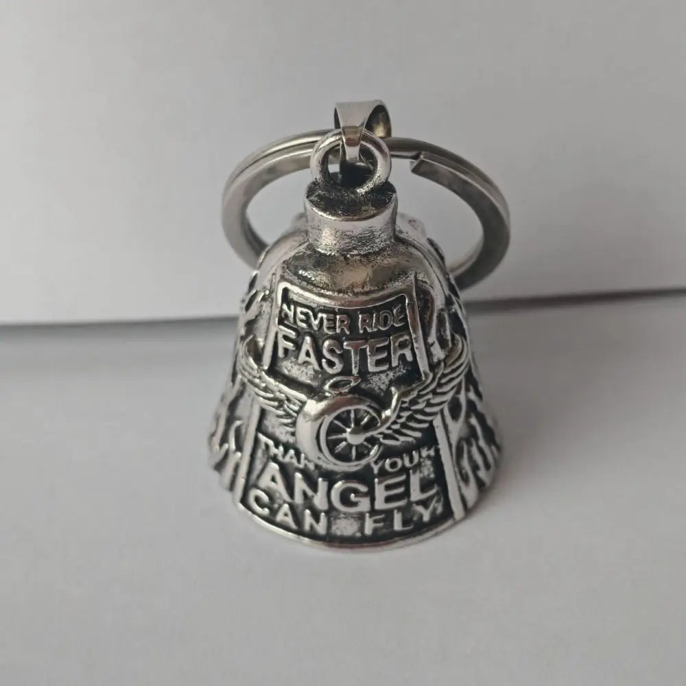 Vintage 3D Design Motorcycle Guardian Bell Retro Punk Style Angel Pendant Bell Alloy Wing Design Evil Spirit Trap Bell Men