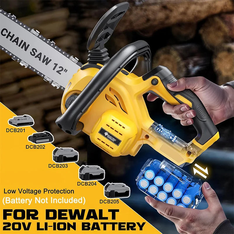 1200W 12 Inch Brushless Electric ChainSaw Cordless Battery Saw Portable Garden Woodworking Power Tool For Dewalt 20V Battery Pin