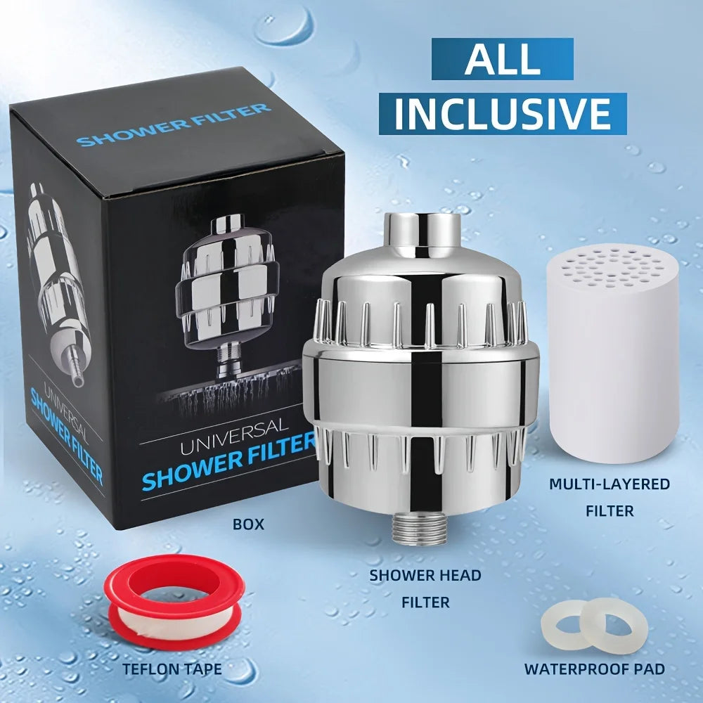 Filtre de Pomme de Douche 20 Étapes, Filtre d'Eau de Douche avec 2 Cartouches Filtrantes Remplaçables, Filtre de Douche pour Eau Dure