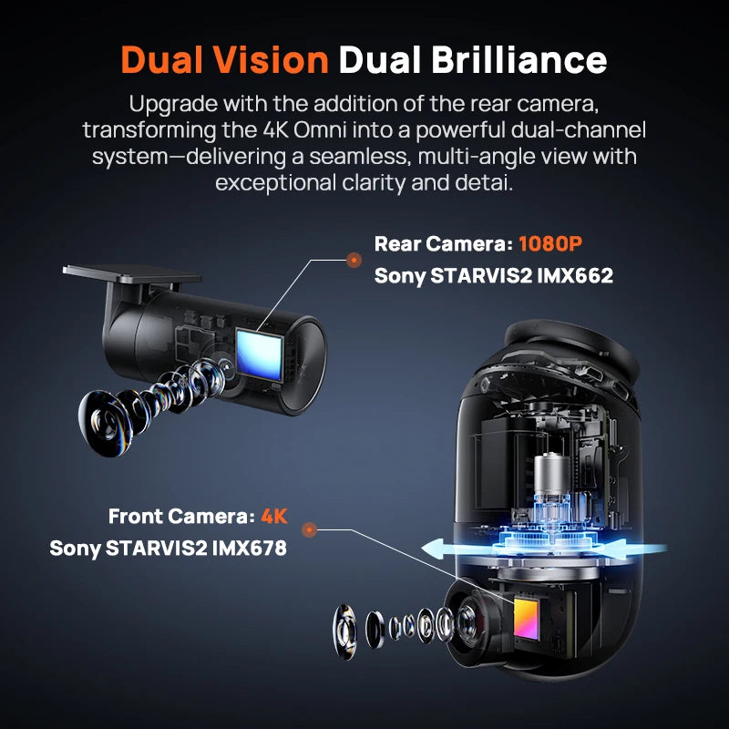 70mai 4K Omni X800 2160P HDR 60fps F1.7 Supported Dual-channel Built-in GPS ADAS Supercapacitor 4G LTE 24H Parking Surveillance