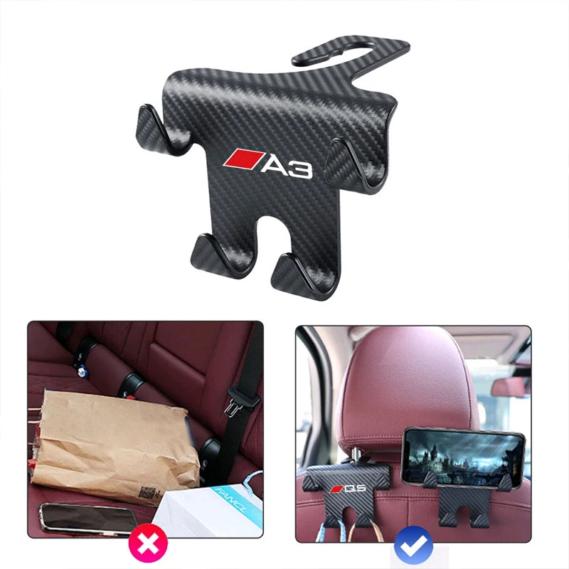 Car Back Seat Hook Hanging Storage Mobile Phone Holder For Audi Sline A3 A4 A5 A6 A7 A1 A2 A8 Q1 Q2 Q3 Q4 Q5 Q6 Q7 Q8 TT RS3 RS7