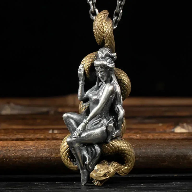 Vintage Gothic Snake Coiled Demon Skull Pendant Necklace for Men Boys Rock Party Halloween Jewelry Gift