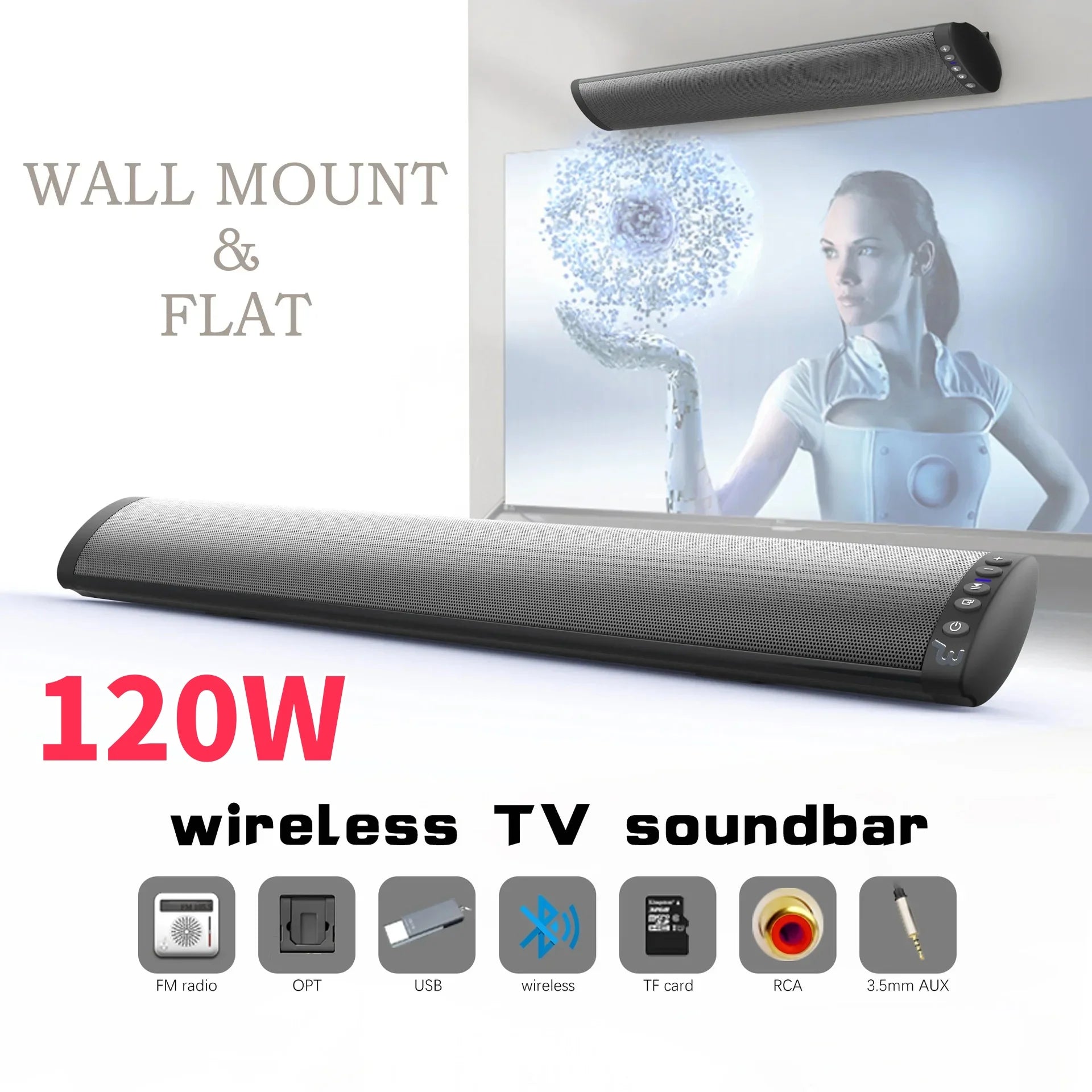 BS-41 120W Wireless Bluetooth Sound Wall mounted Home Theater Wireless Remote Control Desktop Long Bar subwoofer Sound System