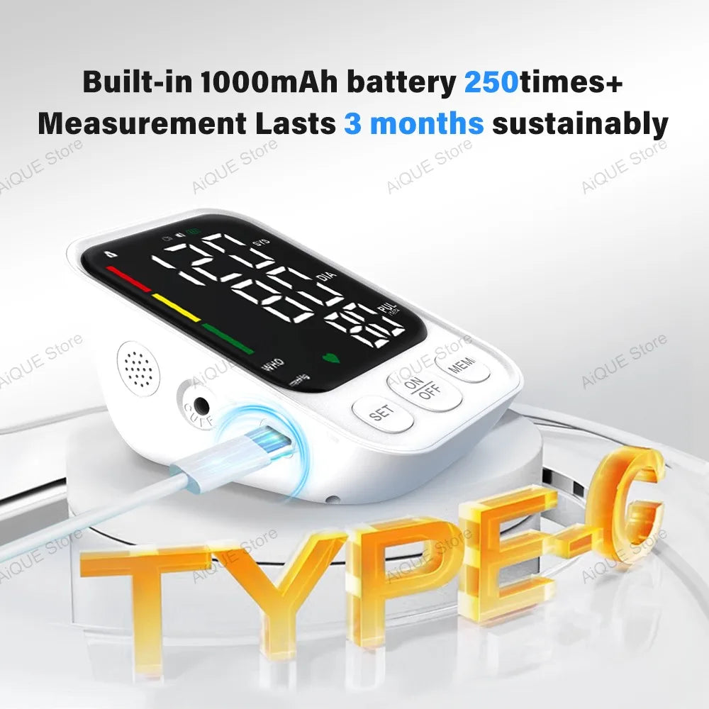 JUSTLANG Rechargeable Arm Blood Pressure Monitor Digital Tensiometer Voice Large Display Automatic Tonometer Health dropshipping