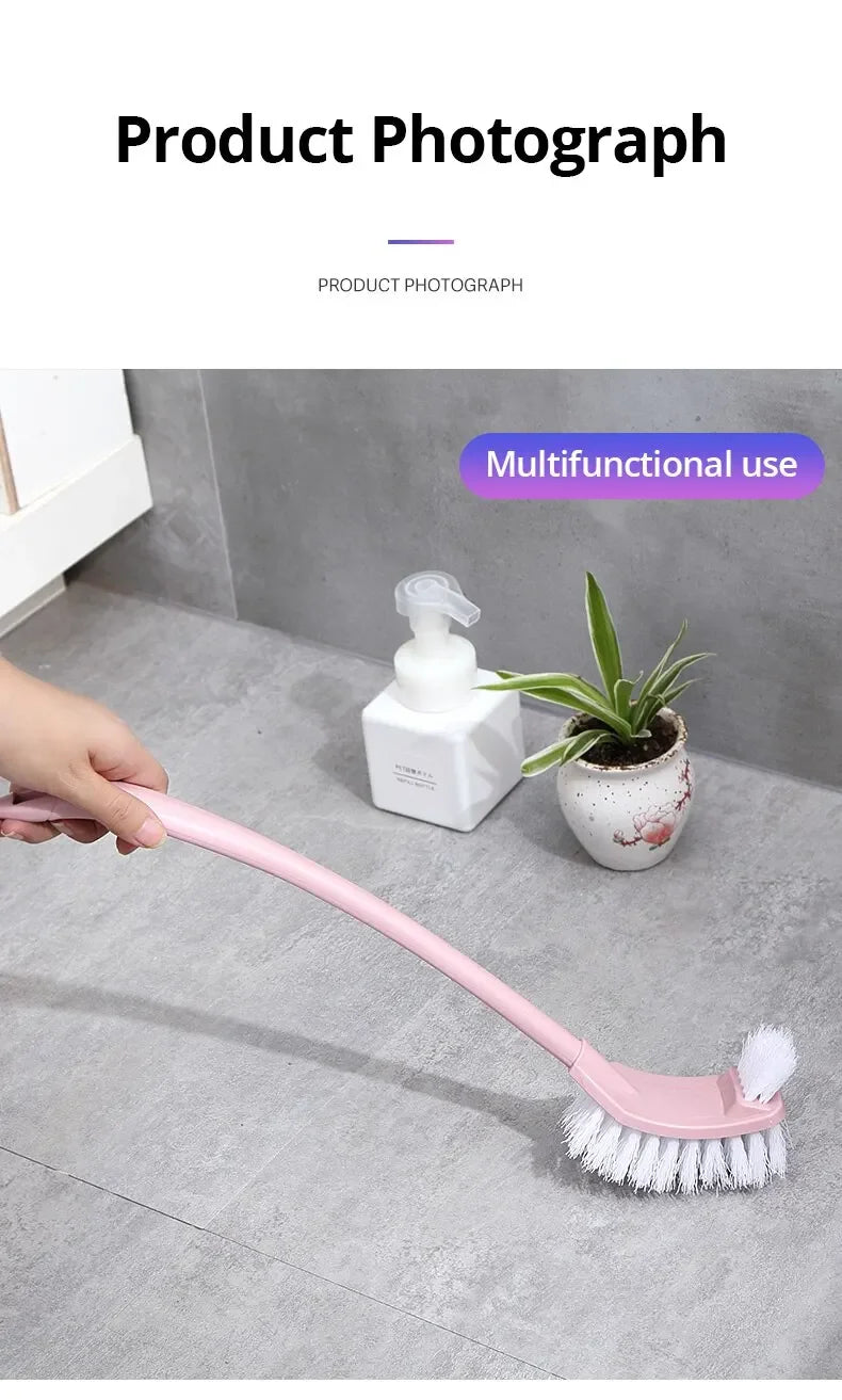 Multi-function Double Head Clean Toilet Brush Soft Hair Plastic Curved Brush Bathroom Cleaning Long Handle Corner Brush
