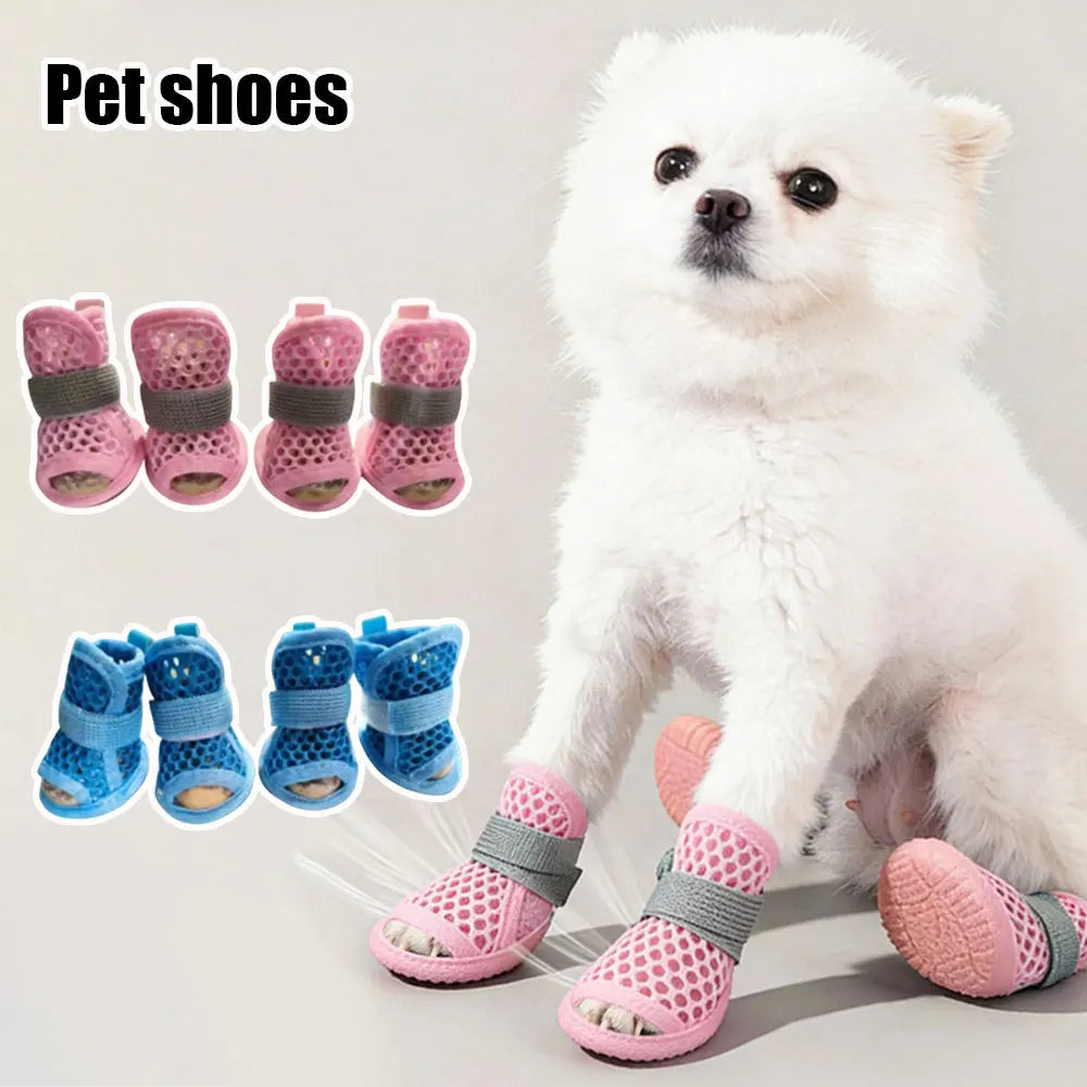 Summer Cooling Mesh Dog Shoes Lightweight Breathable Mesh Dog Boots With Reflective Straps Soft Sole For Paw Protection Footwear