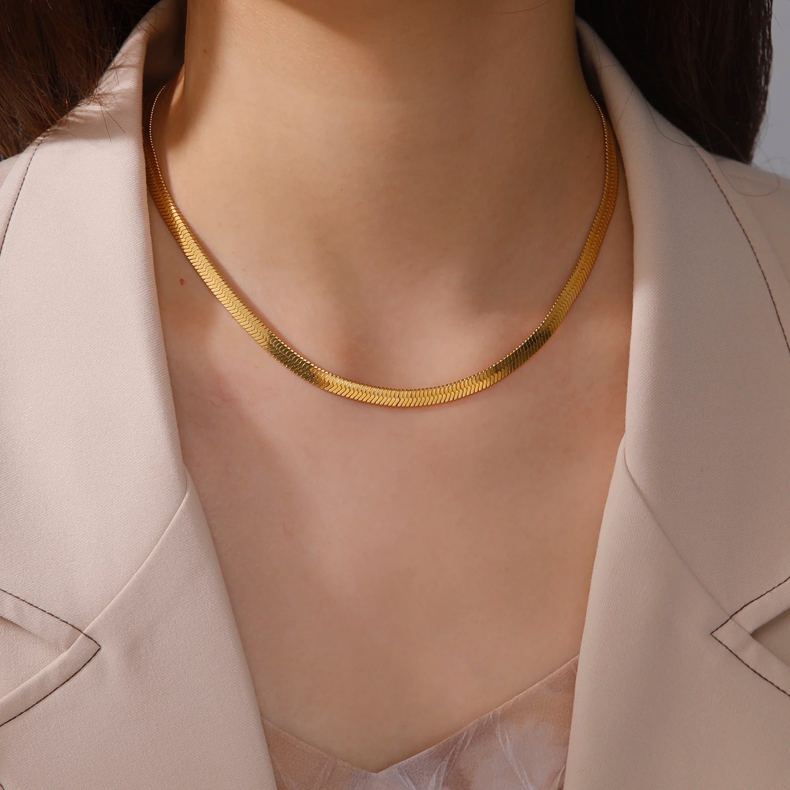 Skyrim Stainless Steel Snake Chain Necklace for Women Men Gold Color Herringbone Choker Neck Chains 2026 Trend Jewelry Gift Hot