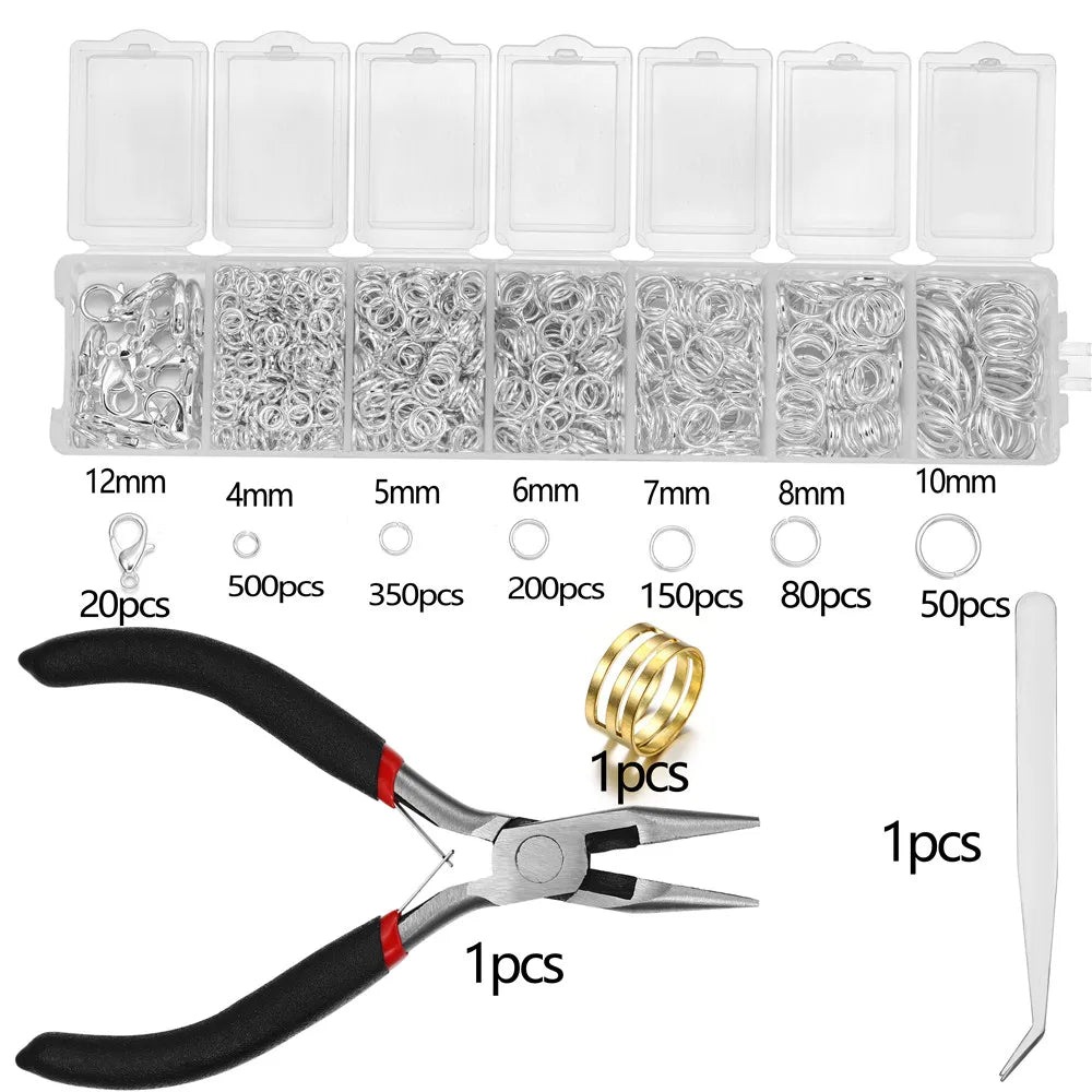 1353Pcs Open Jump Rings and Lobster Clasps Jewelry Findings Kit with Pliers for Jewelry Making Accessories Supplies
