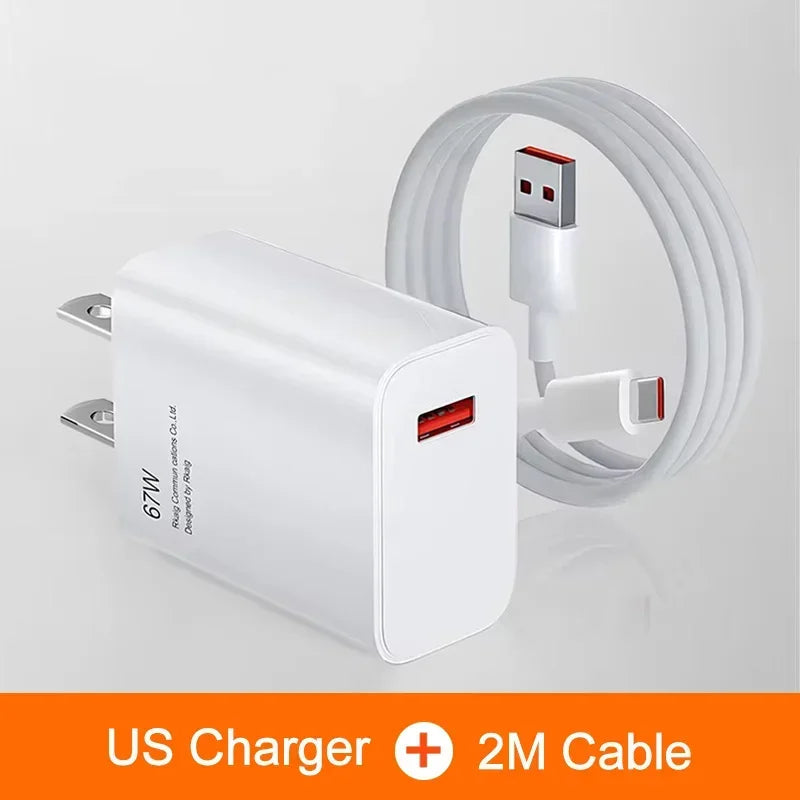 67W USB Fast Charger for Xiaomi 14 13 12 11 10 Ultra Redmi Note 12T 13 Pro Turbo Quick Charge Type C Cable Fast Charging Adapter