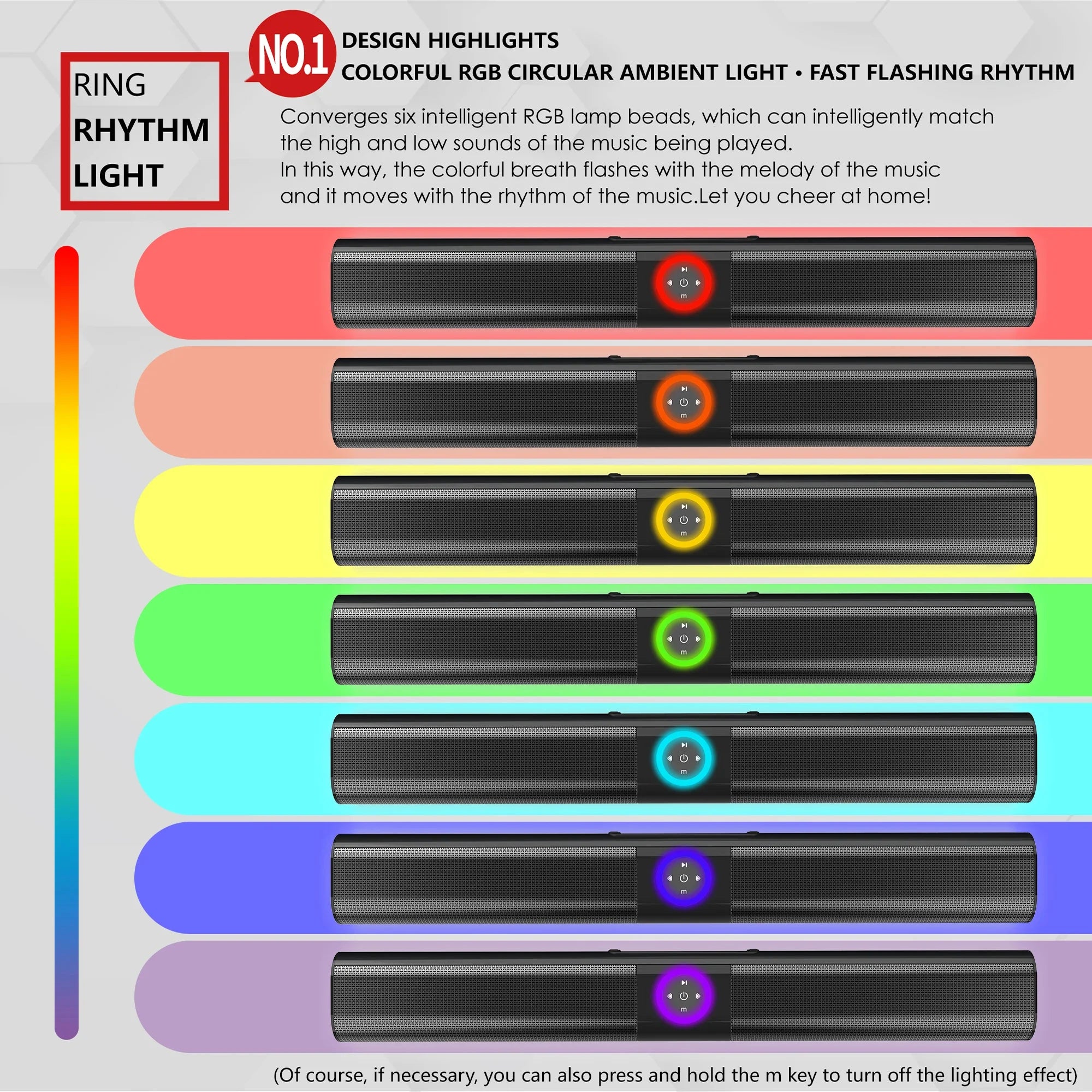 Wireless Bluetooth Sound Bar Speaker Super Power Wired Surround Stereo RGB Colorful Light  HIFI Home Theater TV Projector PC