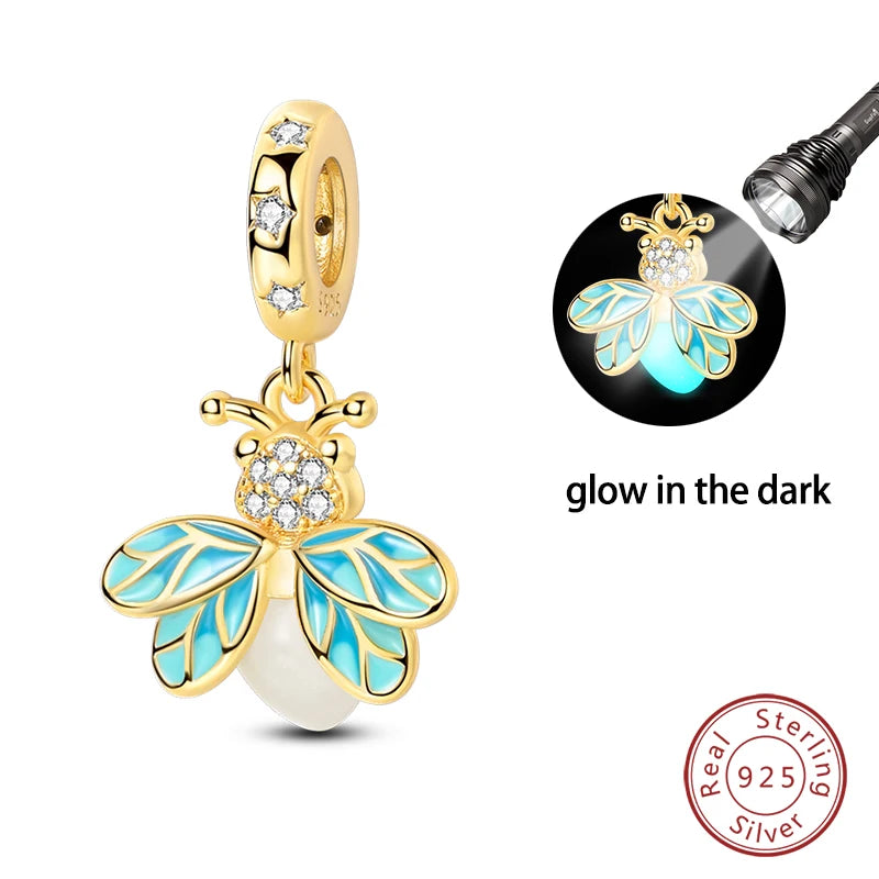 Hot Sale 925 Silver Glow in the dark Firefly Honeybee Star Charms Beads Fit Qikaola 925 Original Bracelets Fine DIY Jewelry Gift