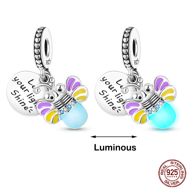 Hot Sale 925 Silver Glow in the dark Firefly Honeybee Star Charms Beads Fit Qikaola 925 Original Bracelets Fine DIY Jewelry Gift