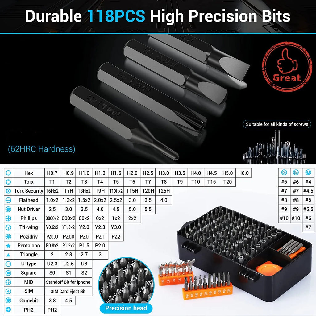 138/140 in1 Screwdriver Set Magnetic Torx Phillips Screw Bit Kit With Electrical Remover Wrench Repair Phone PC Tools