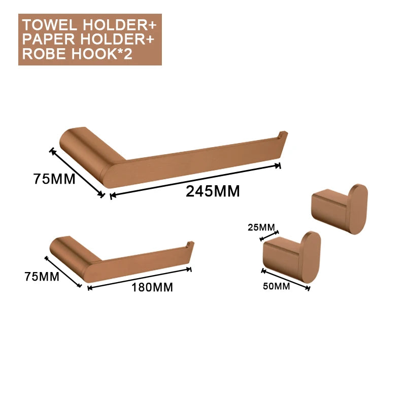 Brushed Rose Gold Storage Rack Towel Bar Tissue Holder Bathrobe Hook Cup Holder Toilet Brush Soap Dish Bathroom Accessories