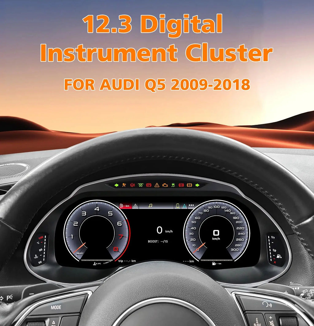 12.3 inch Digital Display Car Dashboard Cluster for Audi Q5 2009-2018 Android Auto Carplay Panel Speedometer Cockpit Gauges Dash