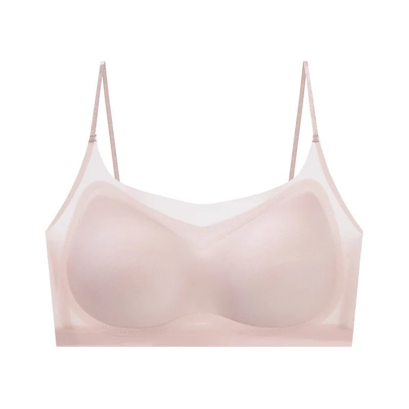 1 pc Soutien-gorge de sport ultrafin d'été pour femme, gilet fin basique avec coussinets, soutien-gorge féminin, soutien-gorge confortable sans couture en soie glacée pour femme