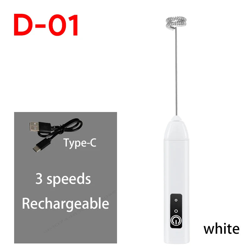 HOT  Electric Milk Frother + Egg Beater Wireless Type-C Charging 3 Speeds Mini Handheld Foam Maker Coffee Whisk Cooking Tools