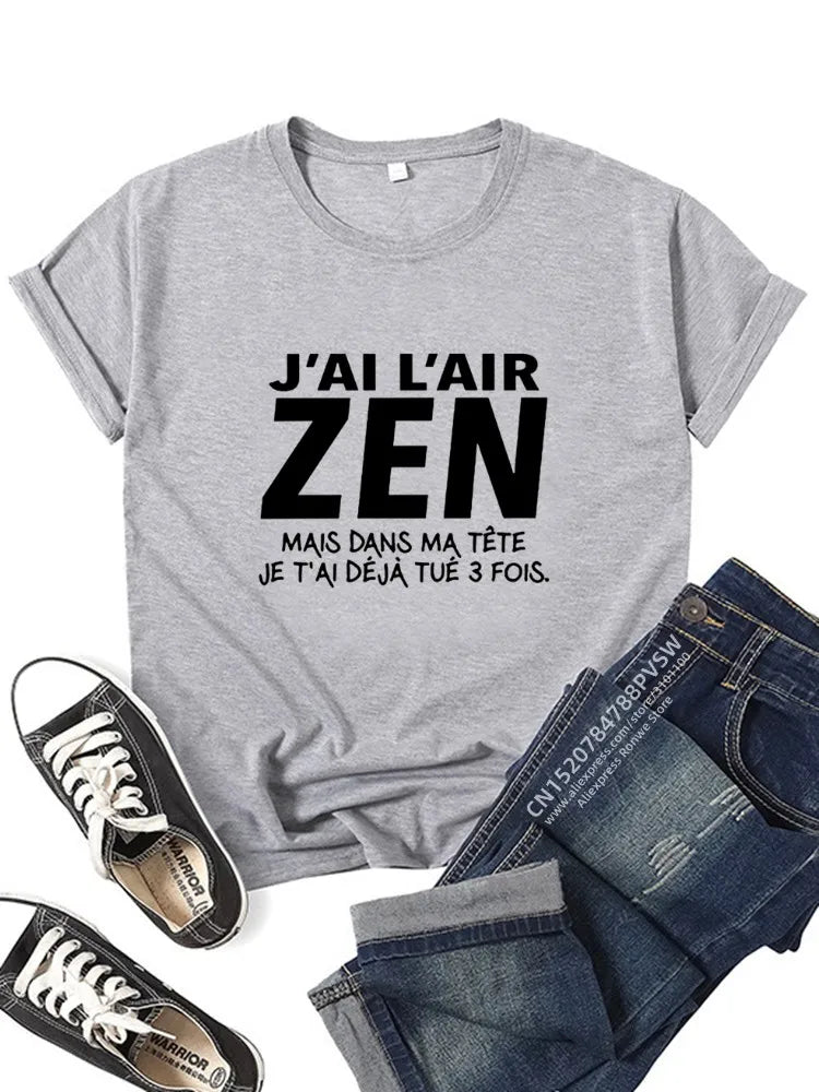 France Lettre J'Ai l'air Zen mais dans ma tête Je t'ai déjà tué Trois T-shirt graphique Fille Y2K Harajuku Noir Rose Rouge Hauts
