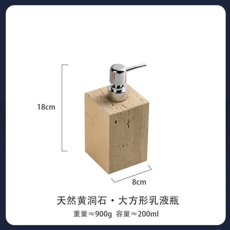 4Pcs Natural Travertine Bathroom Set Wabi Sabi Minimalist Soap Dispenser Tissue Box Luxury Hotel Show House Organizer Decor