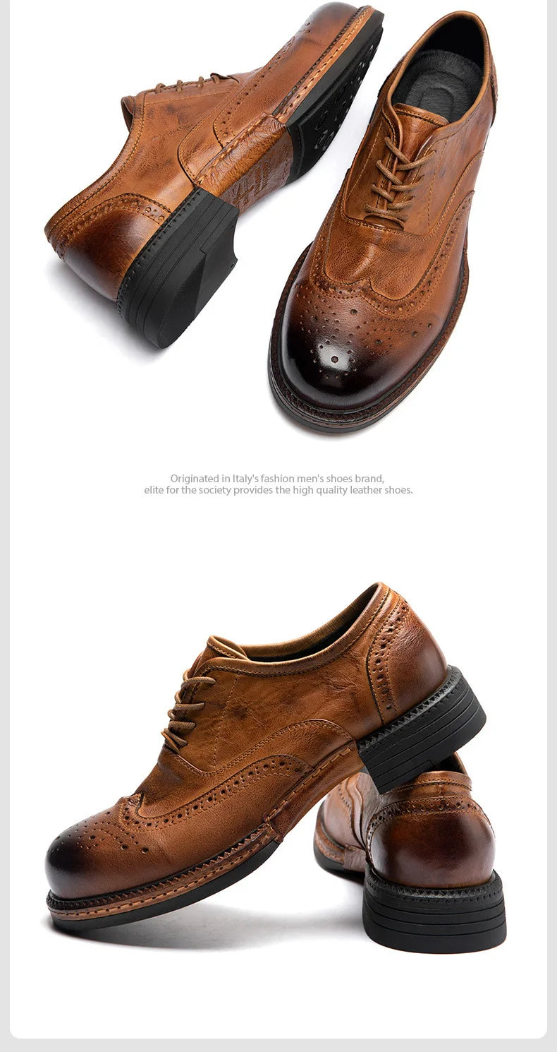 Soft Leather Mens Wedding Brogues Shoes Luxury Genuine Leather Spring Designer Handmade Quality Autumn Formal Social Shoes Man