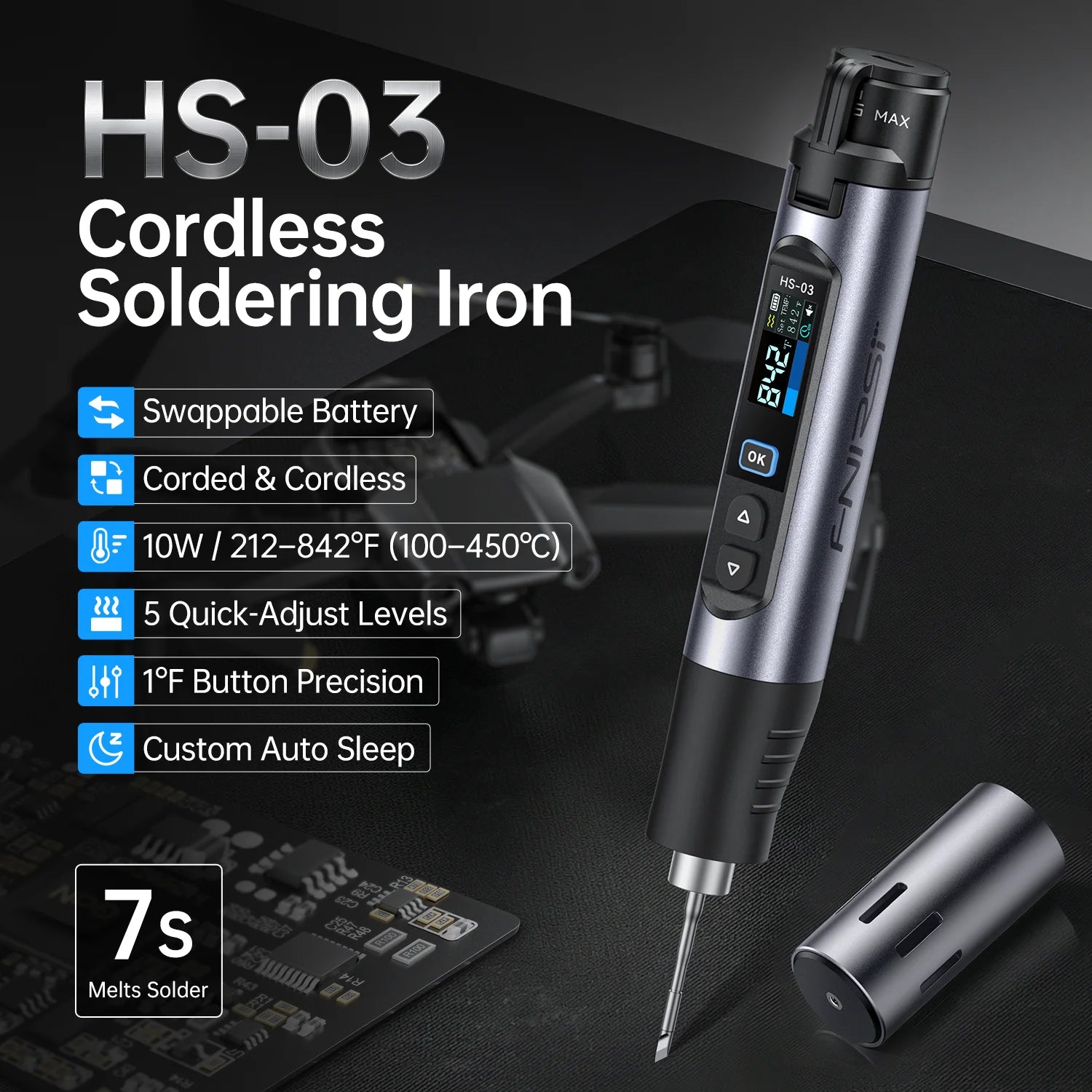 FNIRSI HS-03 Portable Heating Tool 2600mAh Replaceable Battery USB C Fast Heating 3 Level Temperature Adjustable Device