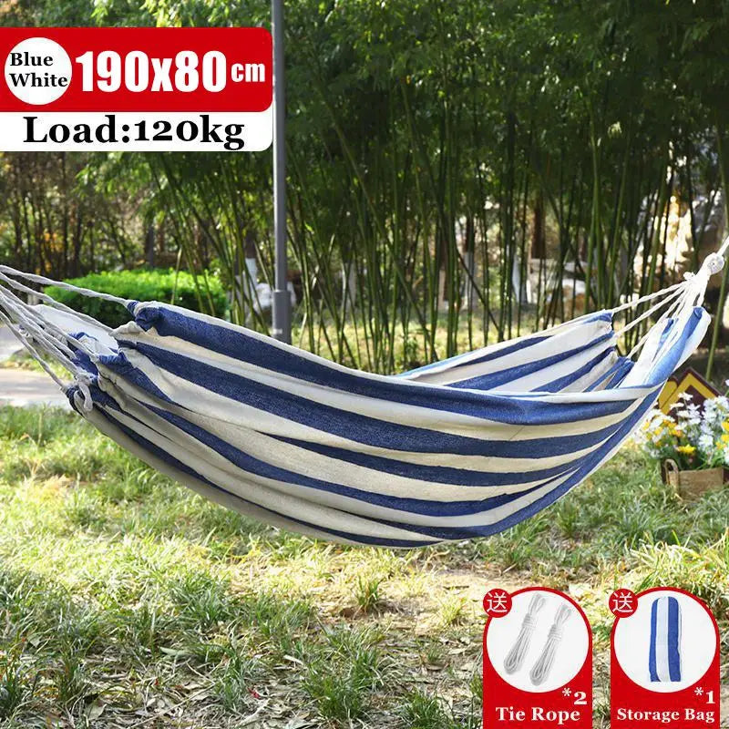 Outdoor Canvas Hammock Portable Single Double Thickened Anti-Rollover Striped Hammock Travel Camping Hanging Swing With Bag