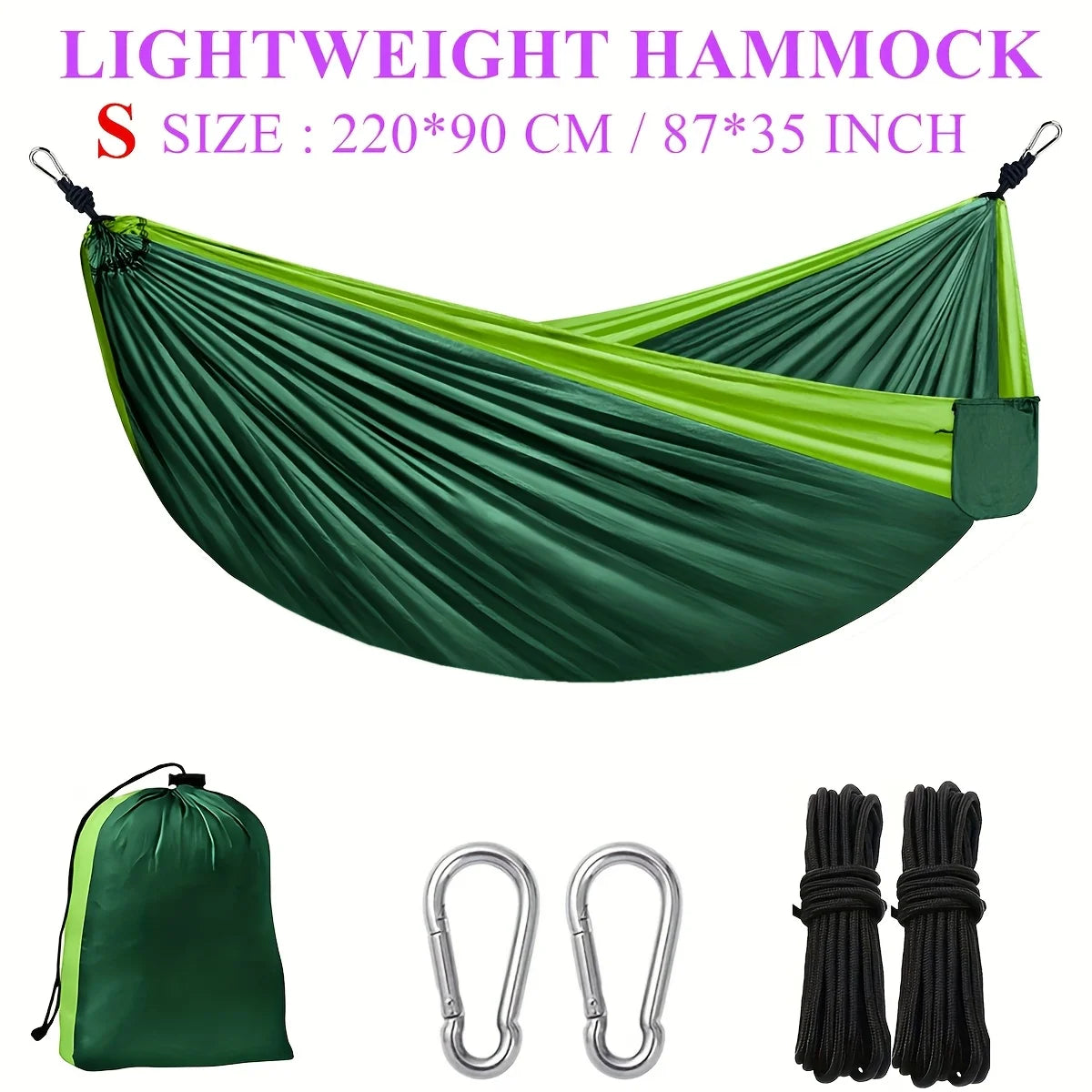 2025 New Two Tone Nylon Ultra Light Camping Hammock Portable Single Double Multiple Sizes Colors With Aluminum Hooks Ropes Bag