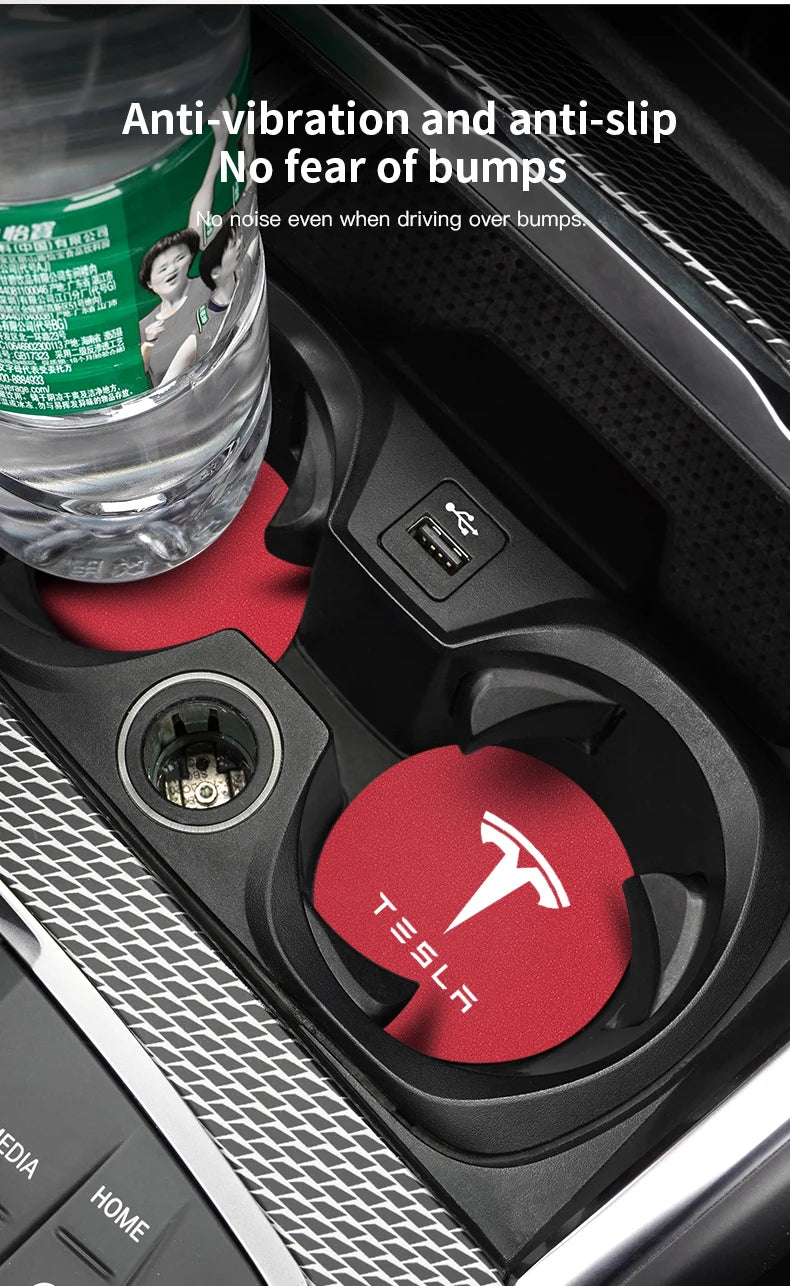 2Pcs Car Coaster Suede Mat Water Cup Anti-slip Pad Auto Interior For Tesla Model 3 Highland 2023 Model S Model X Model Y