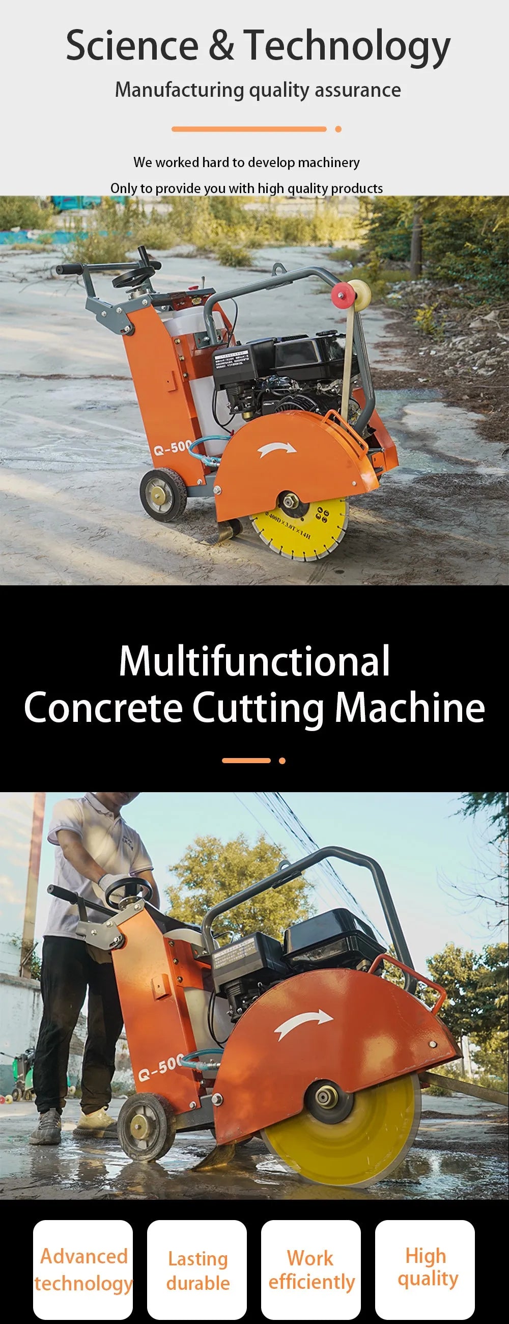 500mm Asphalt Concrete Road Cutting Machine Diesel Engine Pavement Floor Saw Cutter