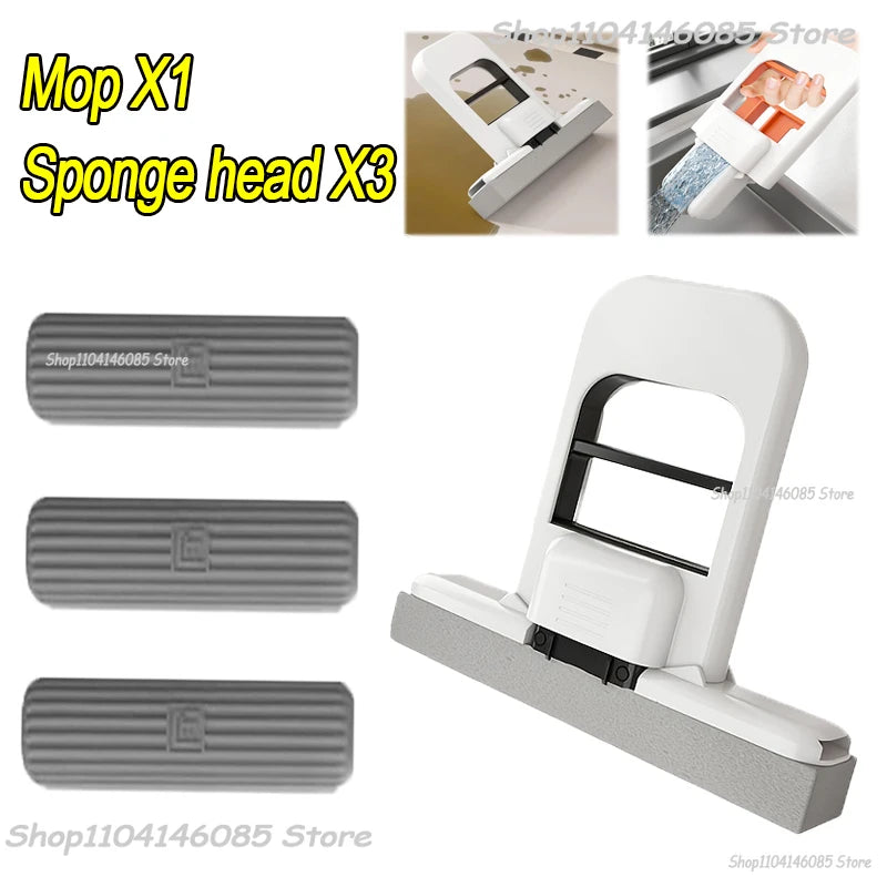 Portable Foldable Wet Dry Mop Quick Cleaning Bathroom Kitchen Mini Sponge Mop Hand-free Wash Mops Mini Portable  Floor Mop